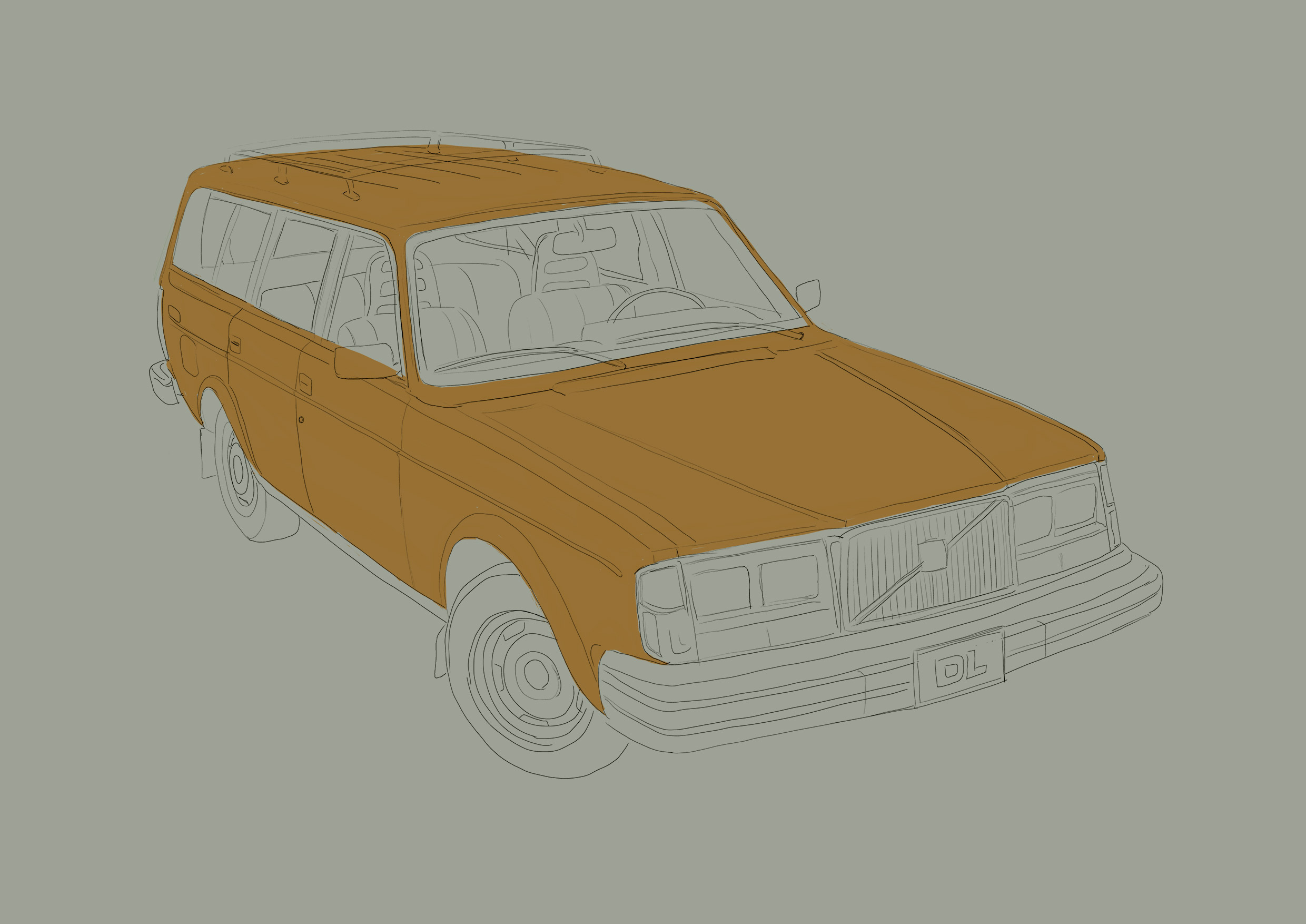 Volvo 245 DL Station Wagon digital painting phase 02